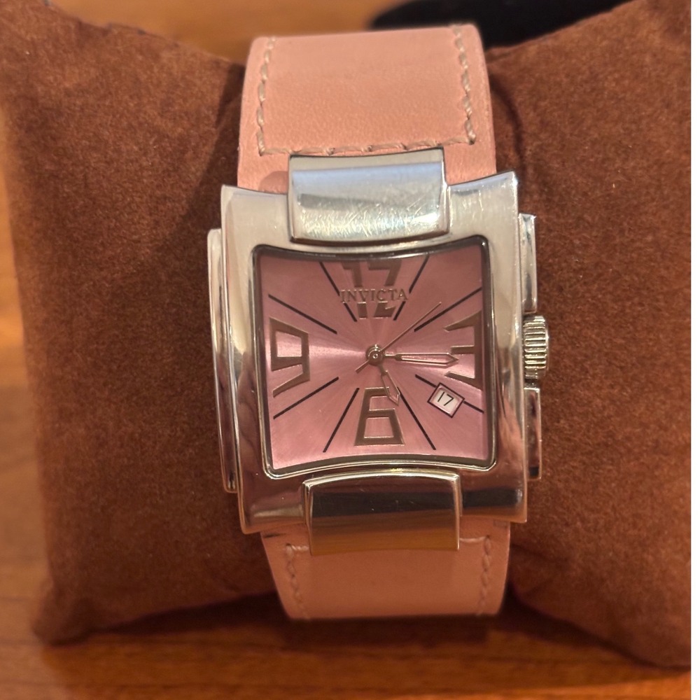 Invicta 2317 Womens Square Pink Dial Stainless Steel Leather Watch - Picture 8 of 9